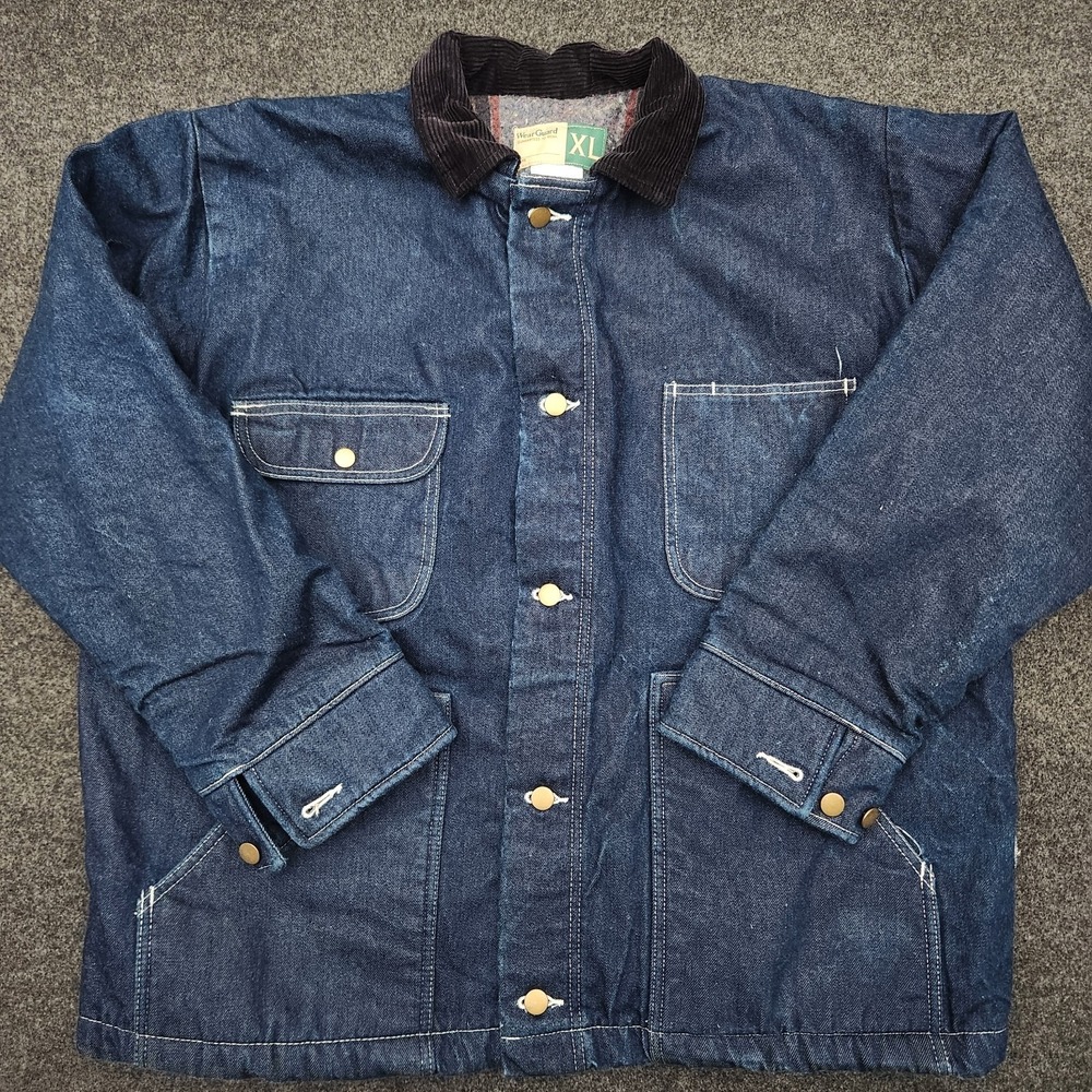 VINTAGE WearGuard Chore Jacket Blue‎ Denim Lined Corduroy Collar Barn Coat XL